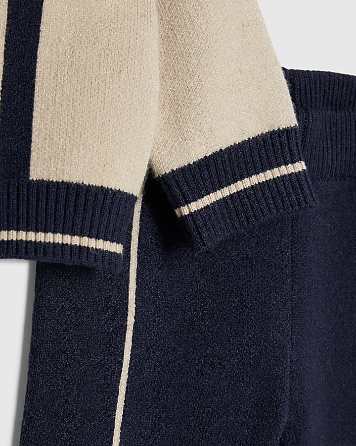 Baby Boys Cream Blocked Zip Through Knit Set