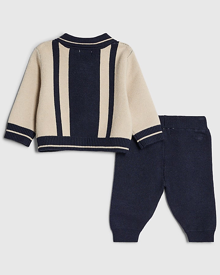 Baby Boys Cream Blocked Zip Through Knit Set
