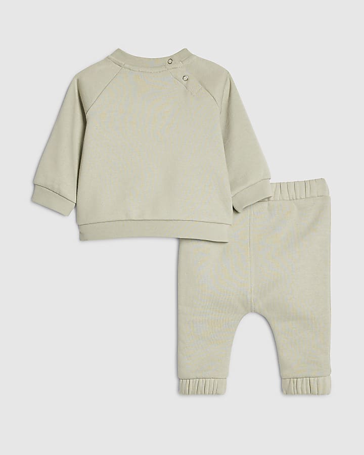 Baby Boys Khaki Bear Pocket Sweatshirt Set