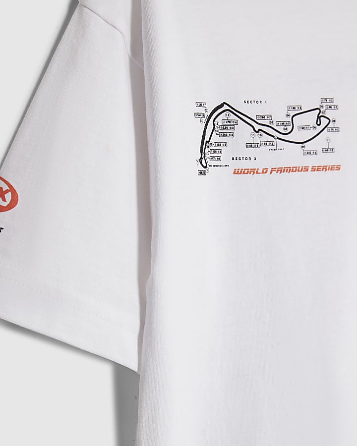 Boys White Motocross Bear Car T-Shirt