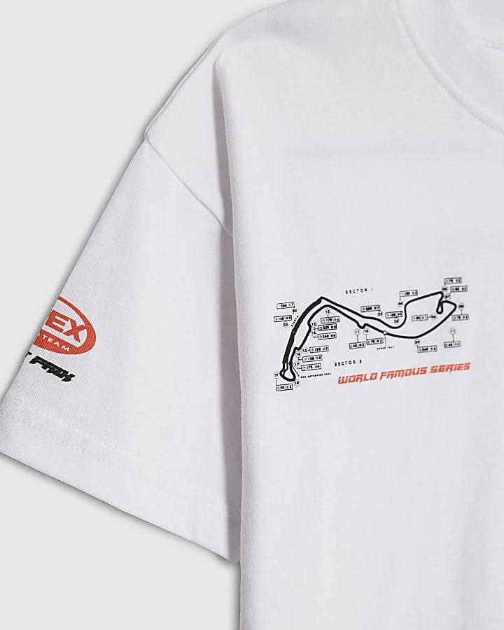 Mini Boys White Motocross Bear Car T-Shirt