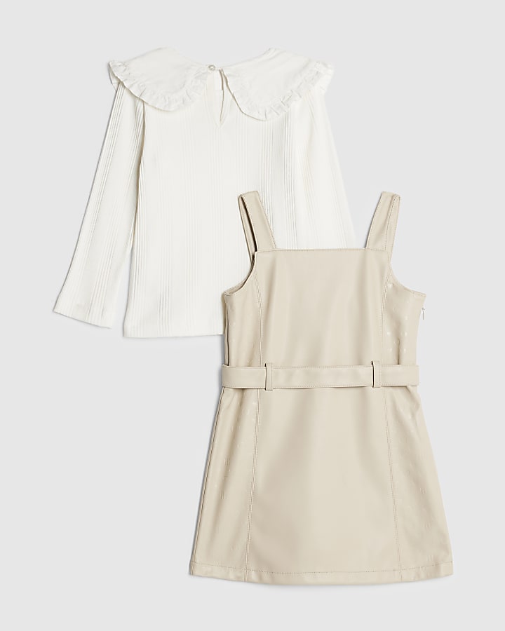 Mini Girls Cream RI Monogram Pinafore Dress