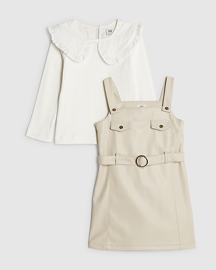 Mini Girls Cream RI Monogram Pinafore Dress