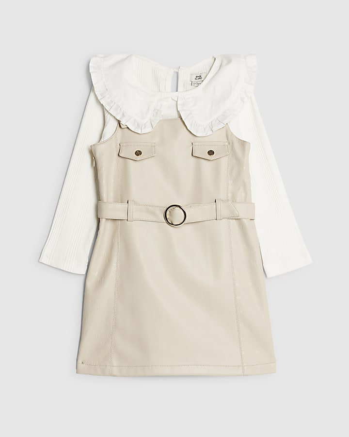 Mini Girls Cream RI Monogram Pinafore Dress