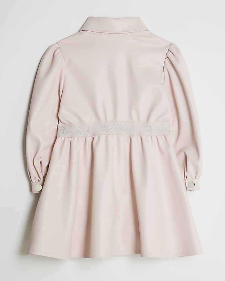 Mini Girls Pink Faux Leather Shirt Dress