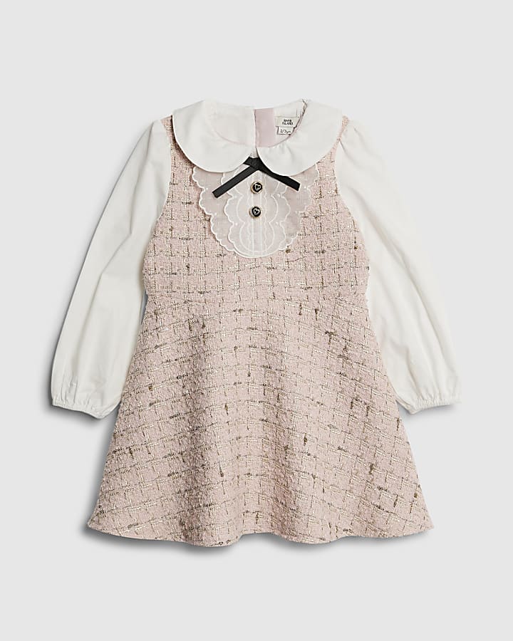 Mini Girls Pink Collar Boucle Dress