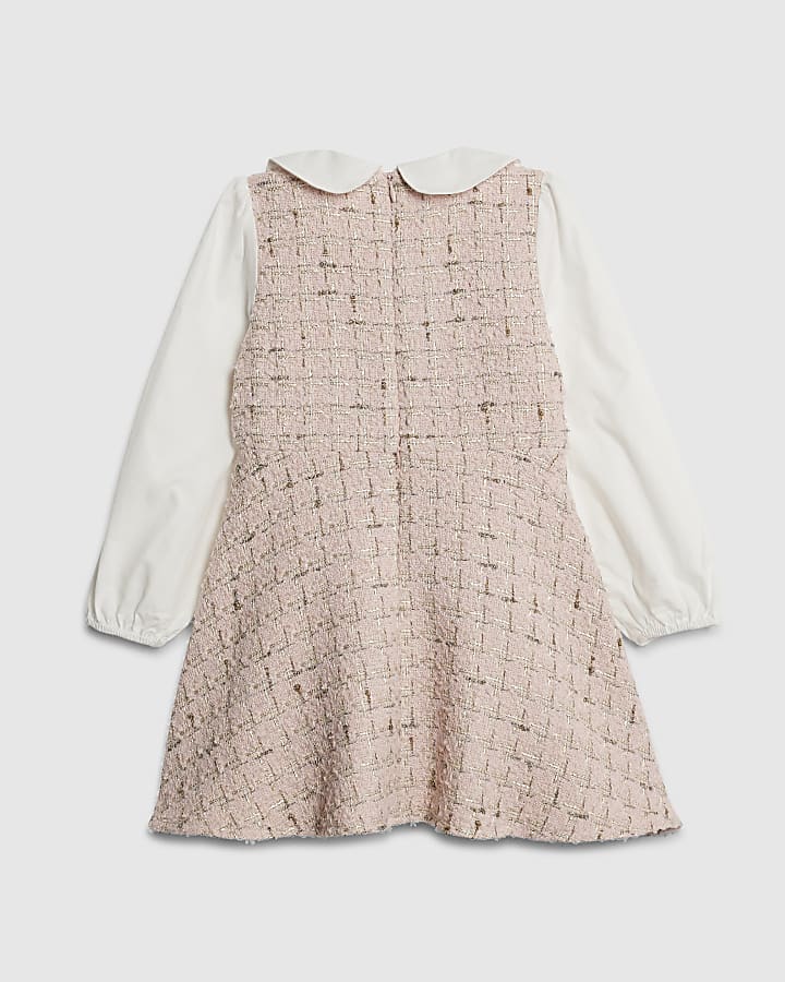 Mini Girls Pink Collar Boucle Dress
