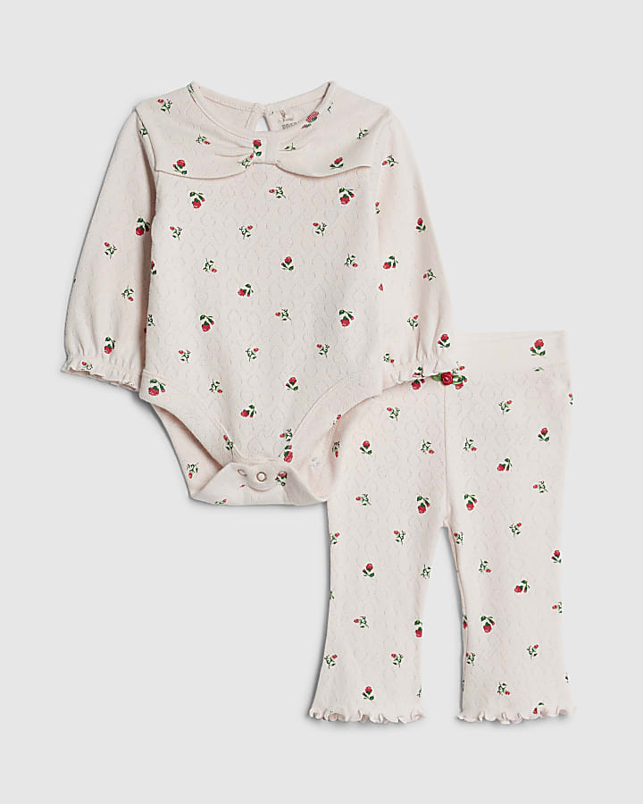 Baby Girls Pink Floral Bodysuit Set