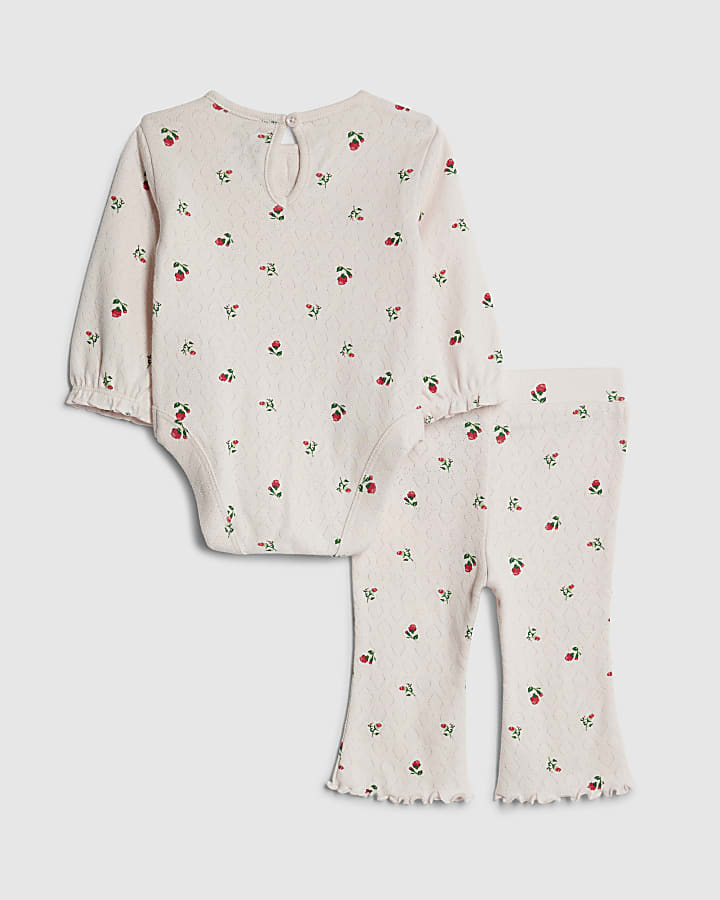 Baby Girls Pink Floral Bodysuit Set