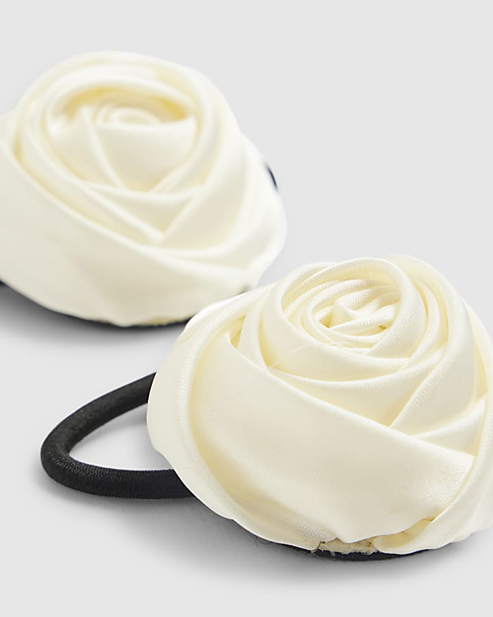 Girls Cream Rose Ponio Hair Tie