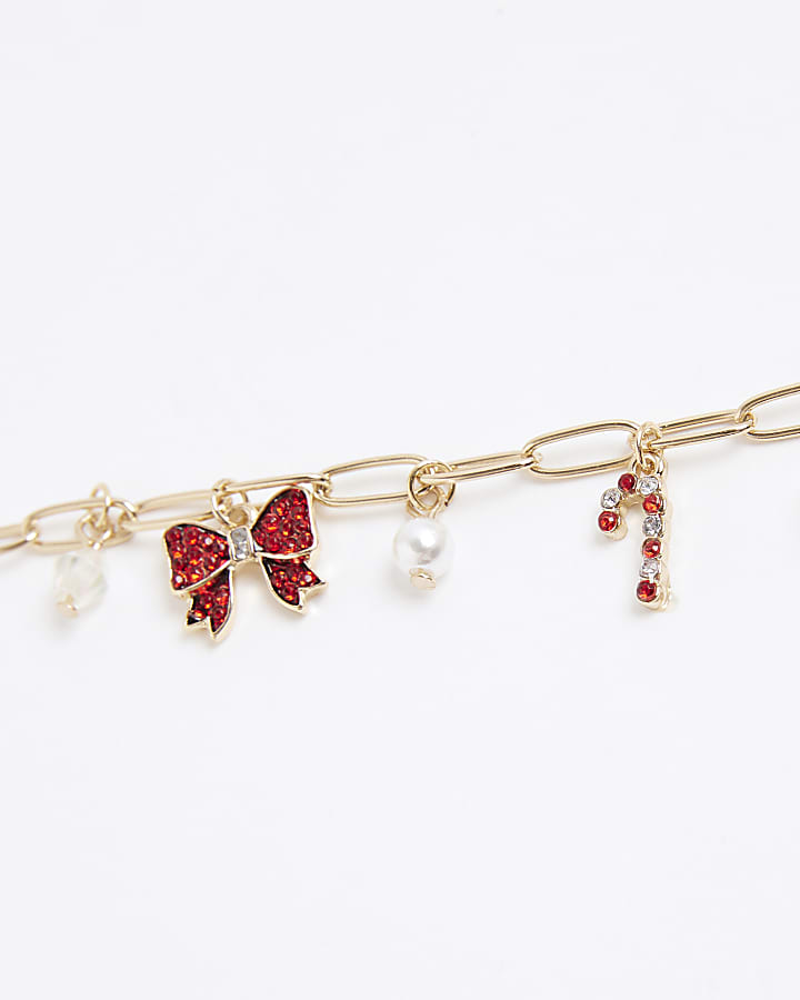 Girls Red Christmas Chain Charm Bracelet