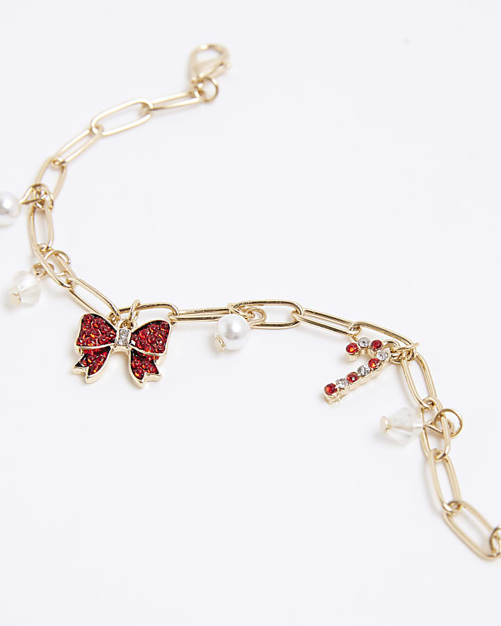 Girls Red Christmas Chain Charm Bracelet