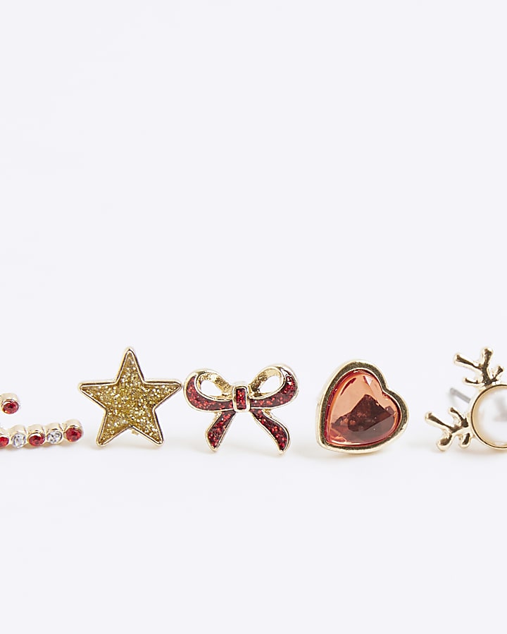 Girls Red Christmas Pack Of 3 Stud Earrings