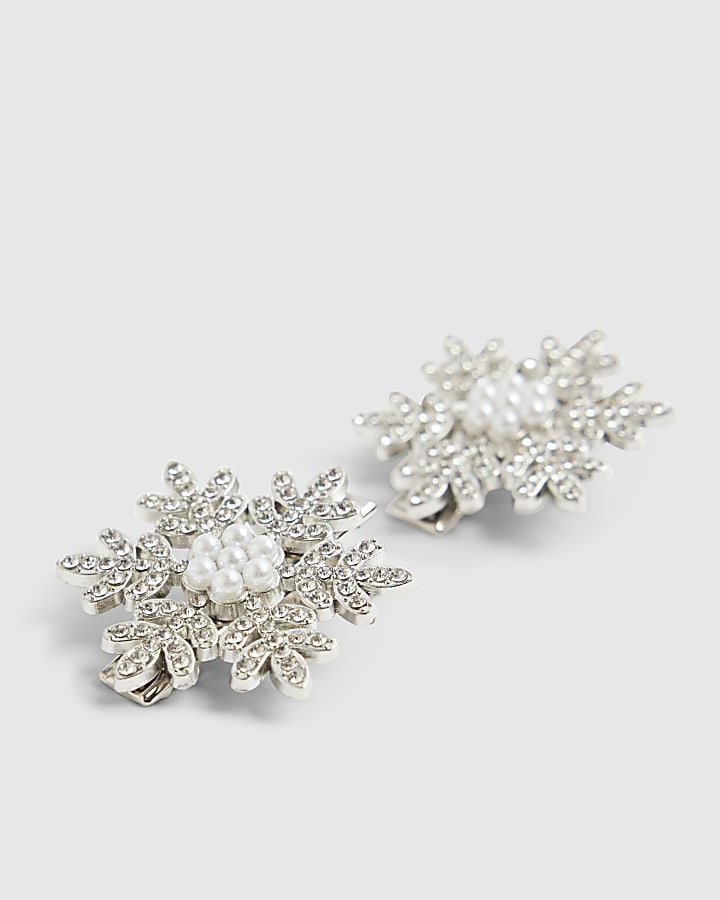 Girls Silver Snowflake Pack Of 2 Hairclips