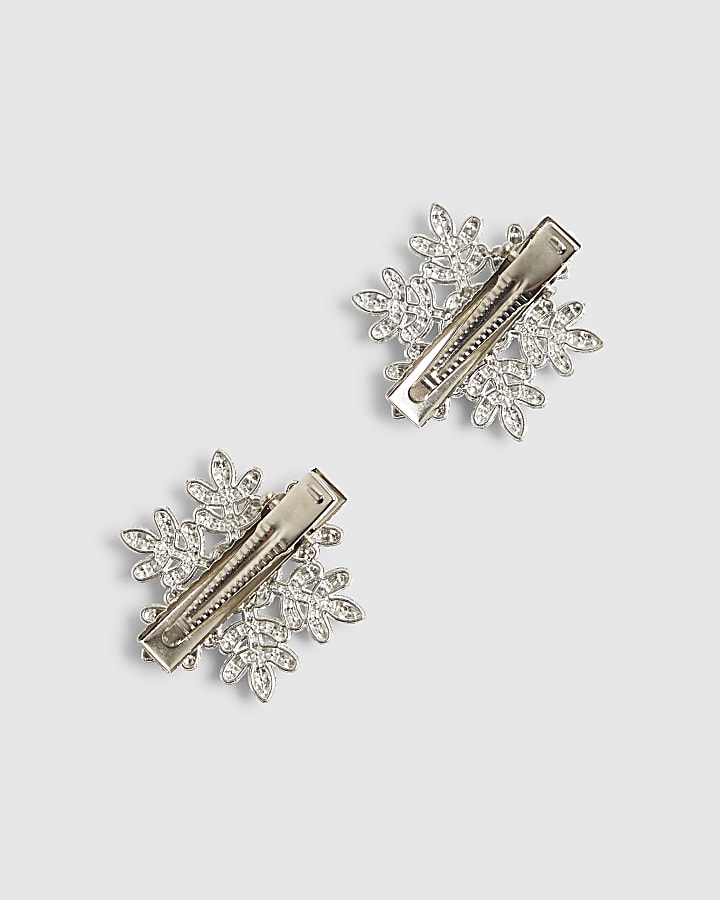 Girls Silver Snowflake Pack Of 2 Hairclips