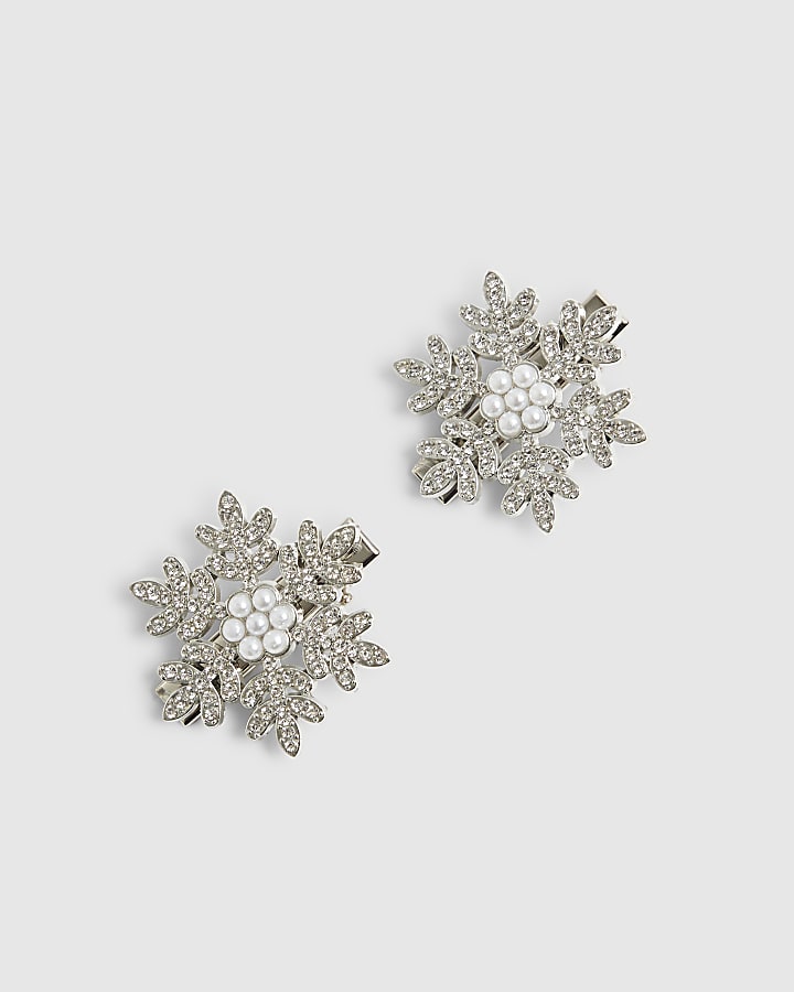 Girls Silver Snowflake Pack Of 2 Hairclips
