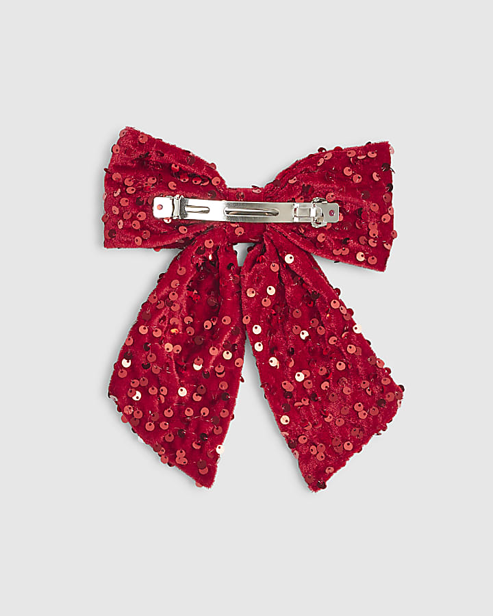Girls Red Sequin Bow Hair Clip