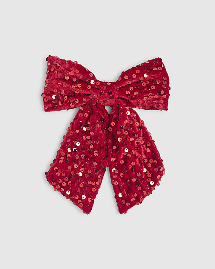 Girls Red Sequin Bow Hair Clip