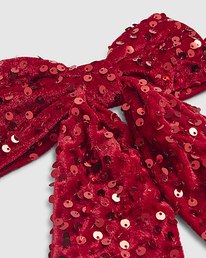 Girls Red Sequin Bow Hair Clip