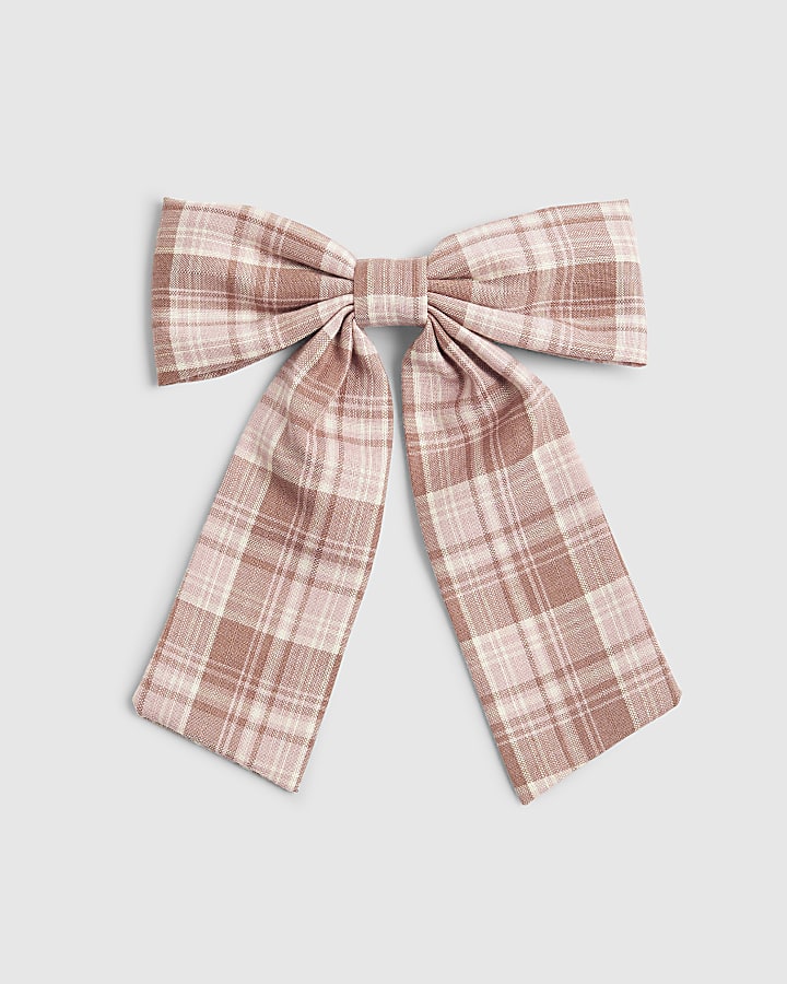 Girls Pink Tartan Bow