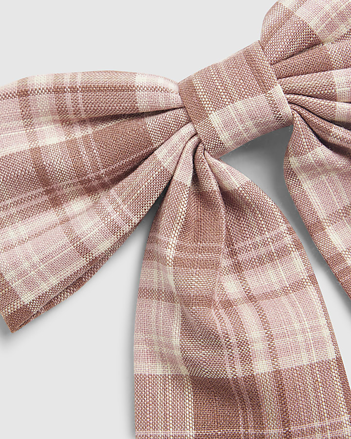 Girls Pink Tartan Bow