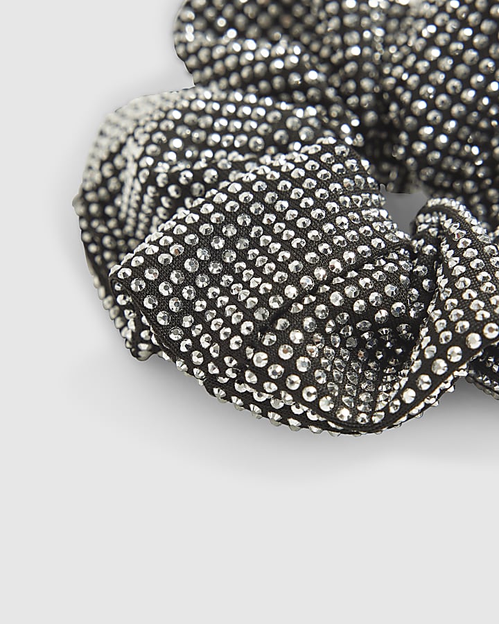 Girls Black Rhinestone Scrunchie