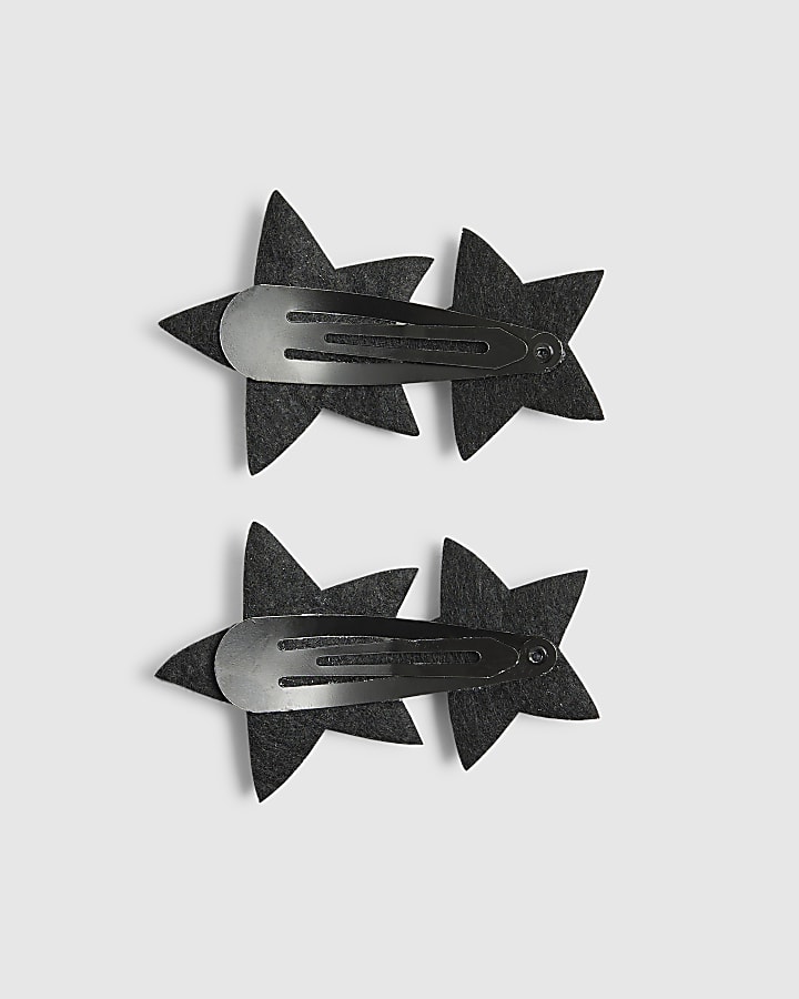 Girls Black And Silver Star Hair Clips