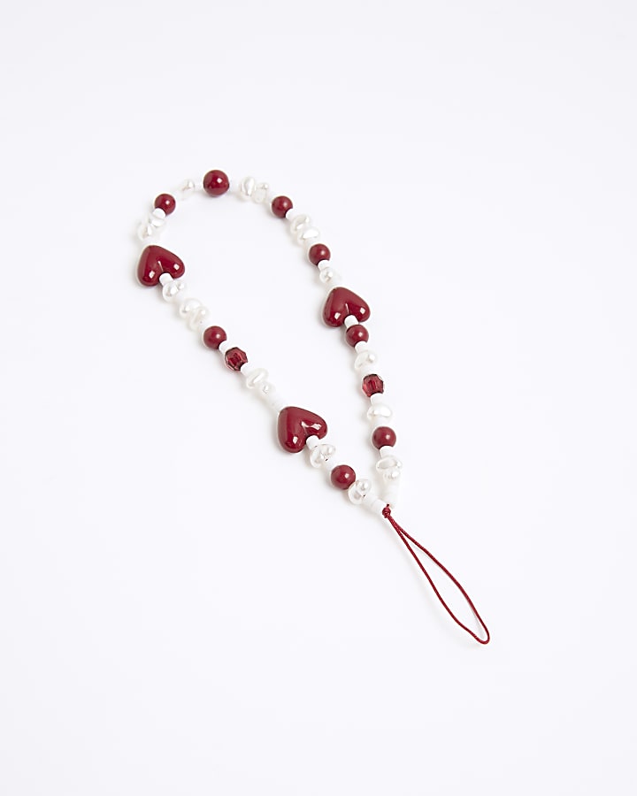 Red Heart Pearl Phone Charm