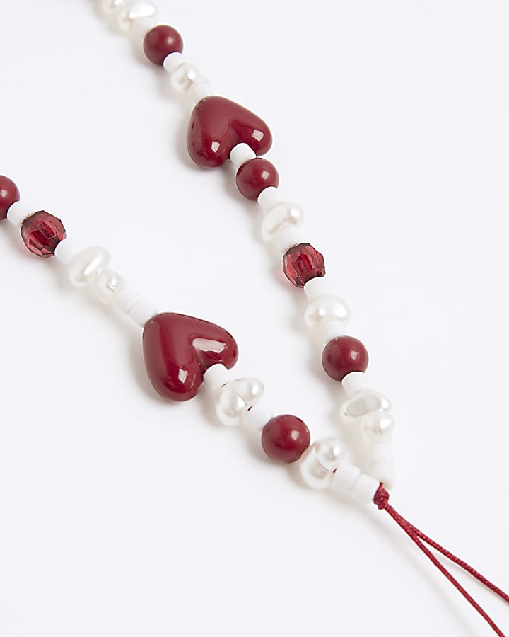 Red Heart Pearl Phone Charm