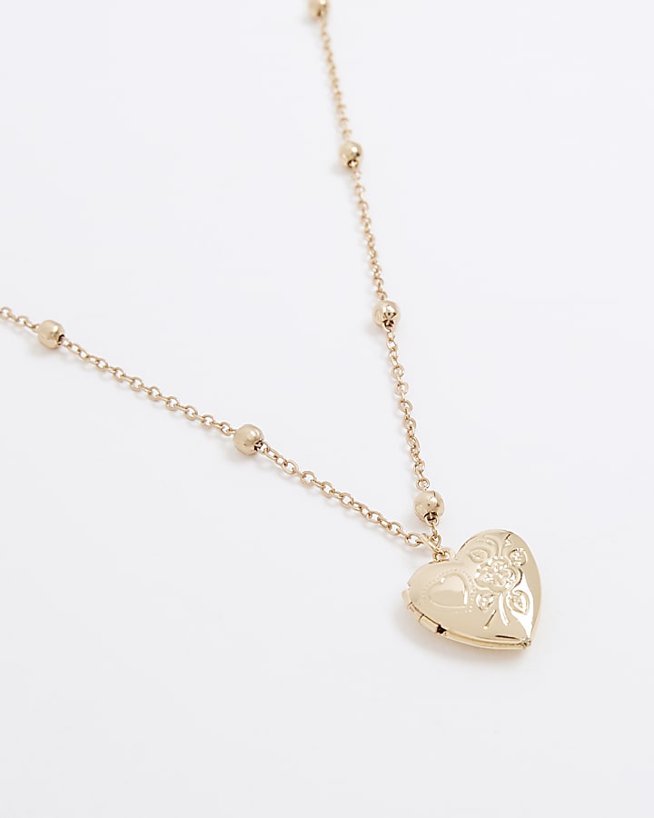 Girls Gold Floral Heart Locket Necklace
