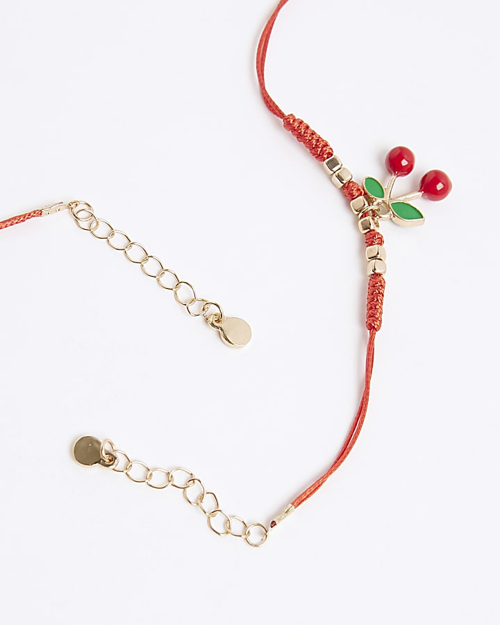 Girls Red Cherry Cord BFF Bracelet Set