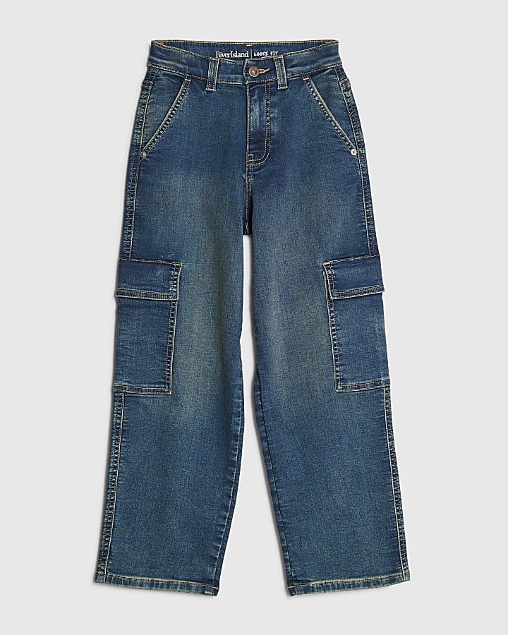 Boys Blue Loose Cargo Jeans