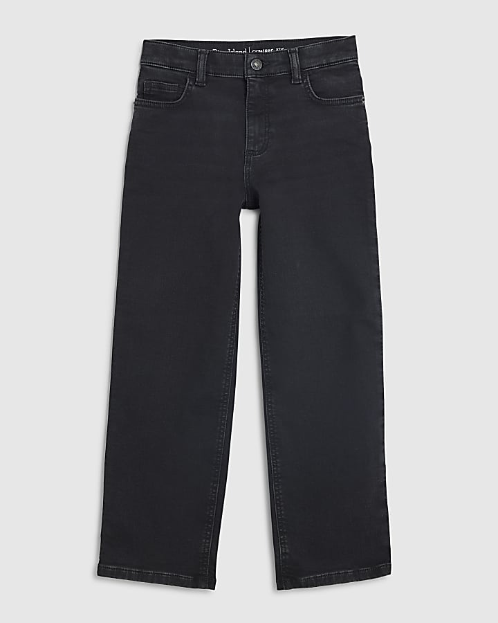 Boys Black Washed Straight Jeans
