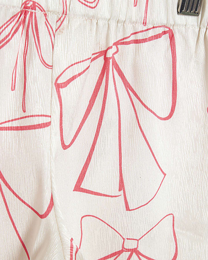 Mini Girls Cream Bow Satin Pyjama Set