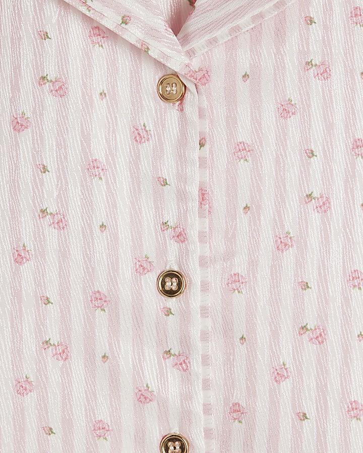 Mini Girls Pink Rosebud Stripe Satin Pyjamas