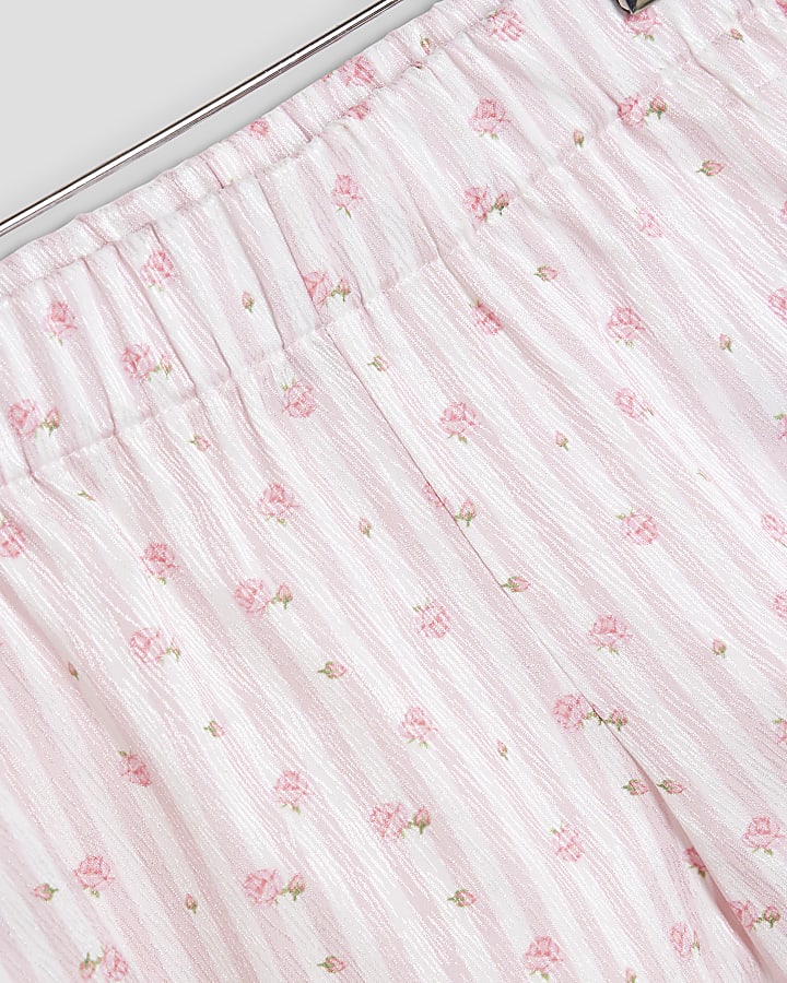 Mini Girls Pink Rosebud Stripe Satin Pyjamas