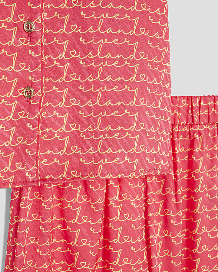 Girls Pink Satin RI Monogram Pyjamas Set