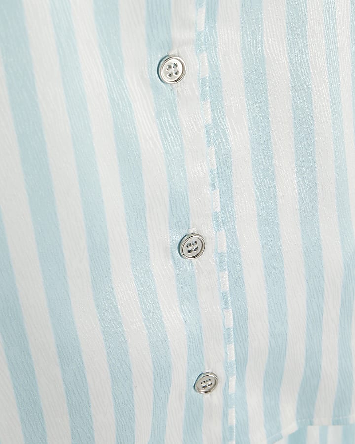 Girls Blue Striped Satin Pyjama Set