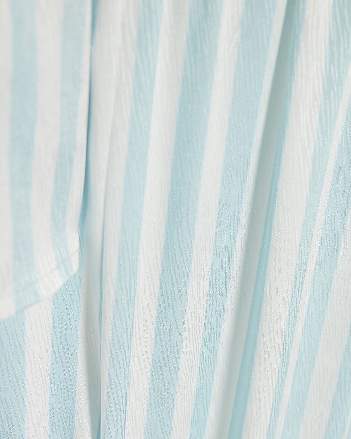 Girls Blue Striped Satin Pyjama Set