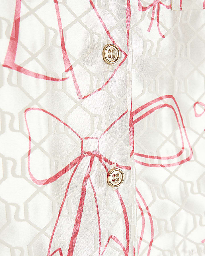 Girls Cream Bow Satin Pyjama set