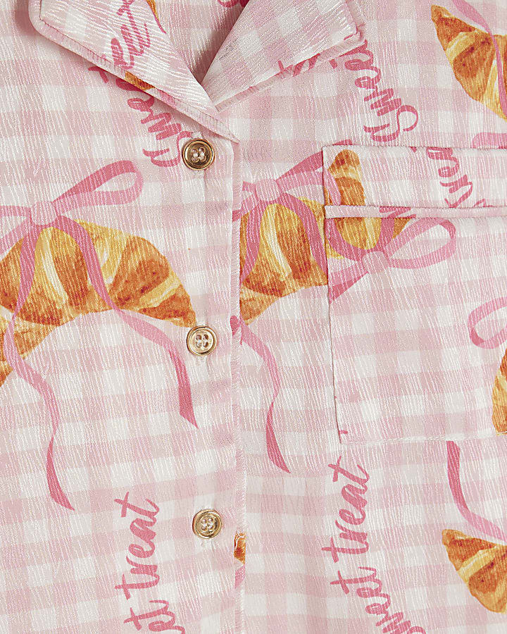 Girls Pink Gingham Croissant Pyjamas Set