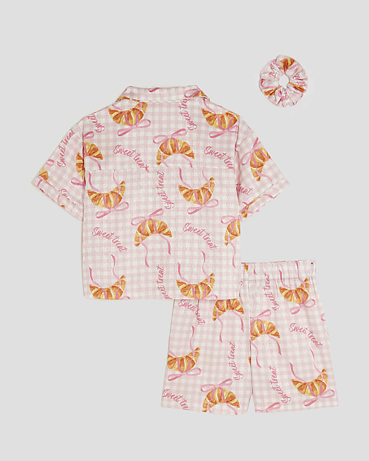 Girls Pink Gingham Croissant Pyjamas Set