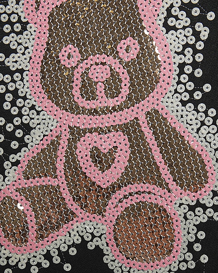 Mini Girls Black Sequin Bear Sweatshirt Set