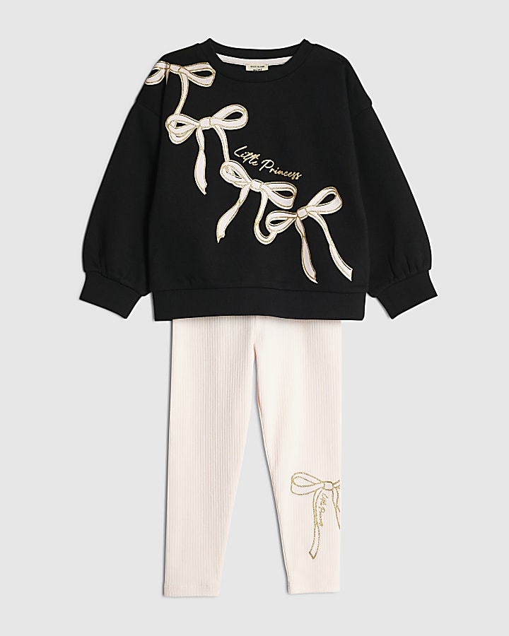 Mini Girls Black Bow Sweatshirt Set