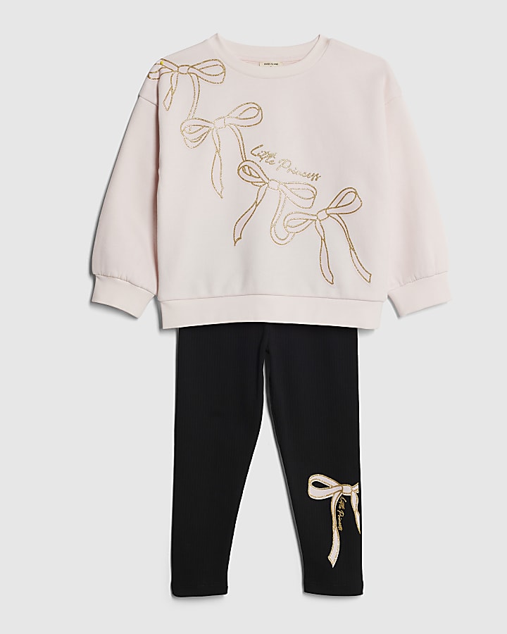 Mini Girls Pink Bow Sweatshirt Set