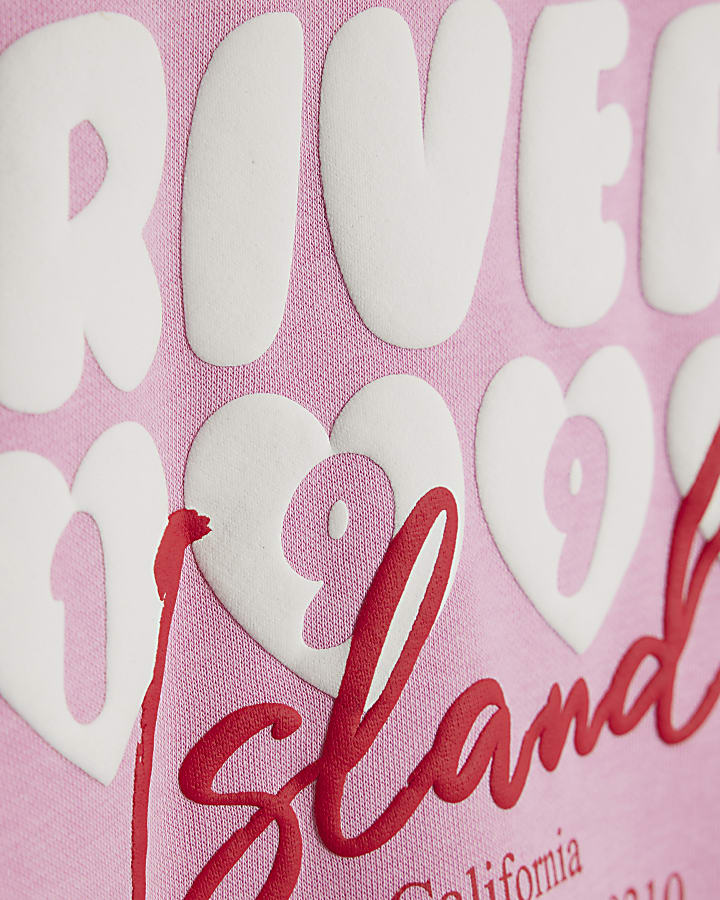 Girls Pink Longline RI Hooded Sweatshirt