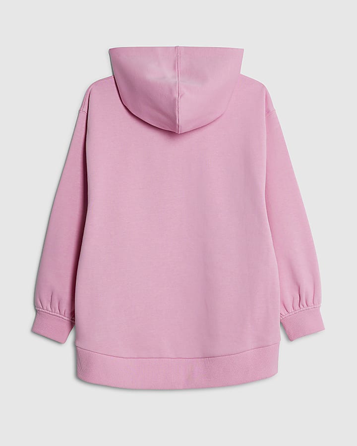 Girls Pink Longline RI Hooded Sweatshirt