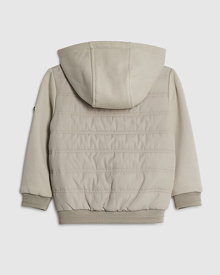 Mini Boys Beige Hooded Hybrid Jacket