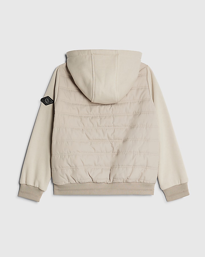 Boys Beige Hooded Hybrid Jacket
