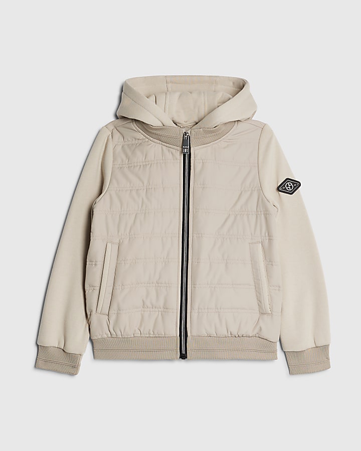 Boys Beige Hooded Hybrid Jacket